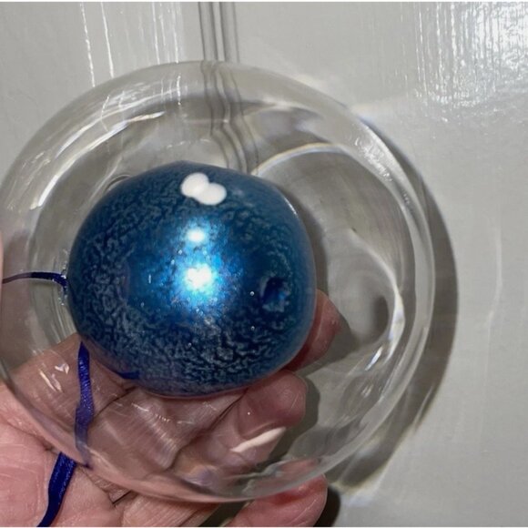 Hand Blown Glass Ball Ornament Hand Double Globe Blue ~ Gorgeous Set of 3 - Picture 3 of 5